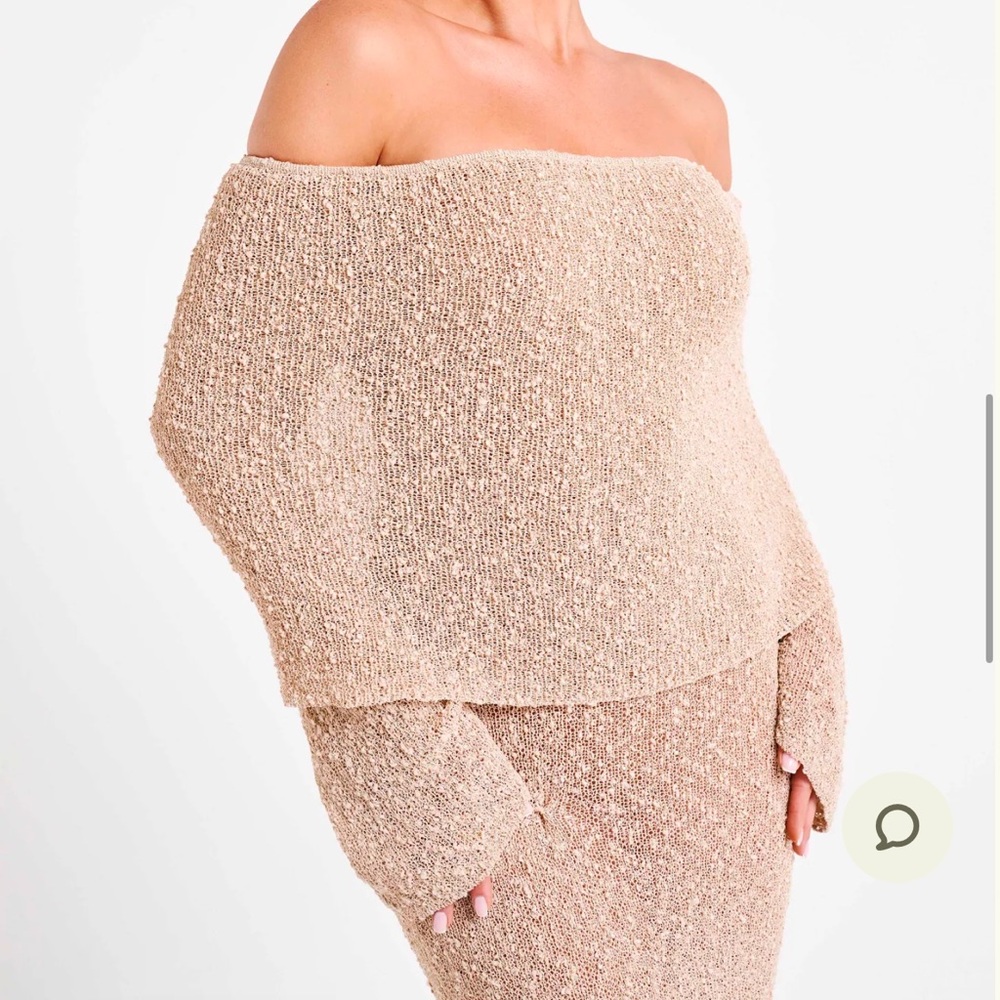 Elegant Beige Off-Shoulder Sweater Dress